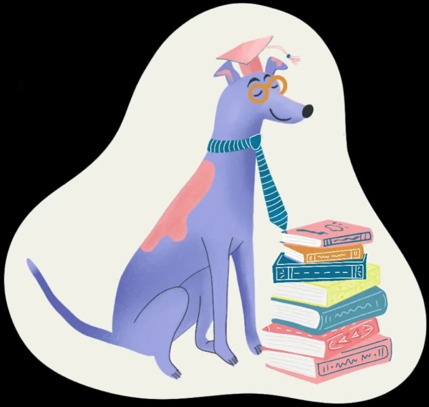 Mądry, oczytany pies ze stosem książek – Najlepsi weterynarze w okolicy